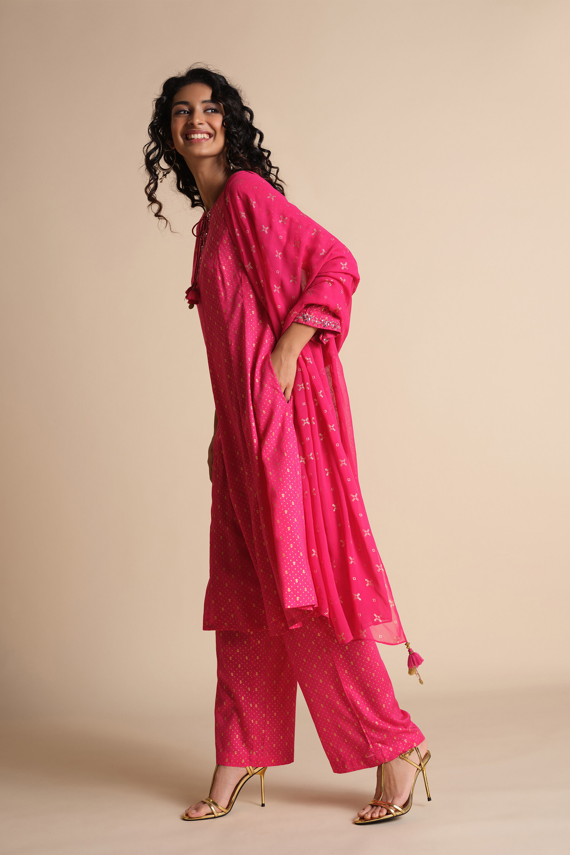 Rani Pink Kurta Set, Pink, image 3